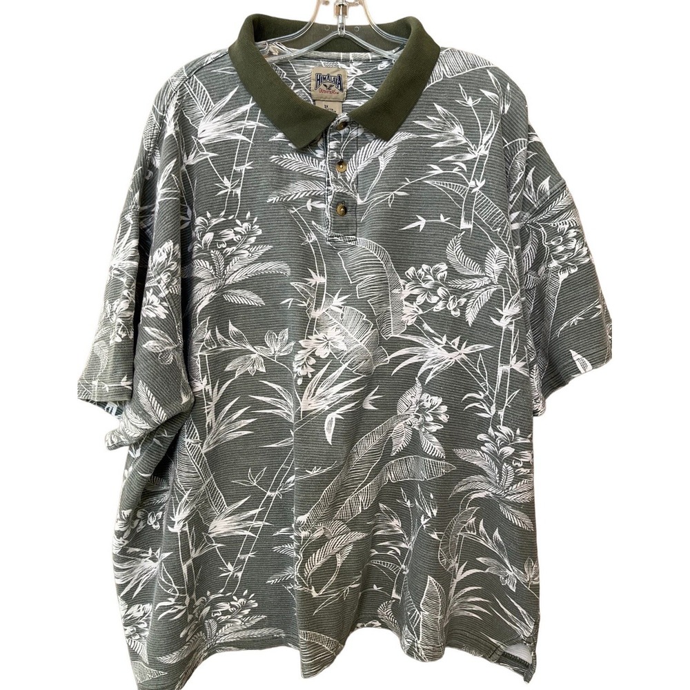 Himalaya Outfittrs Polo Shirt Mens 3X Green White Floral Golf Country Club Vacay